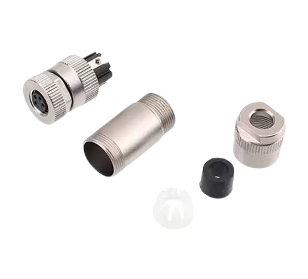 Fiche assemblée en métal femelle droite M8 (borne à vis)